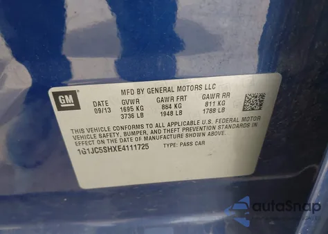 2014 Chevrolet Sonic Lt Auto from USA, damaged, VIN 1G1JC5SHXE4111725